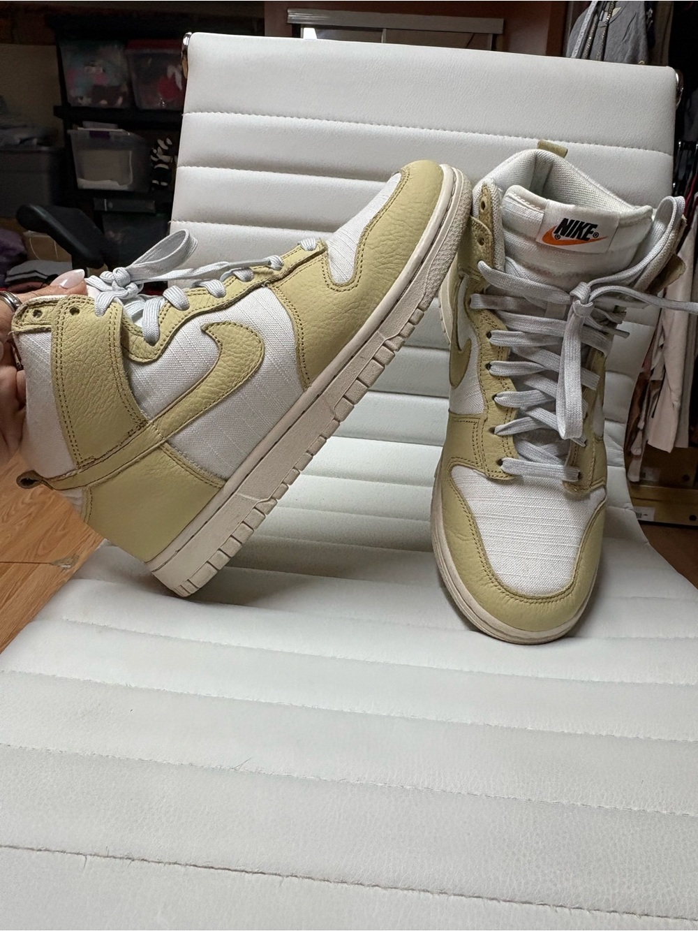 Nike High-Top Sneakers in White and Light Yellow